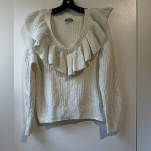 Cece Ruffle V-Neck Sweater Sz S